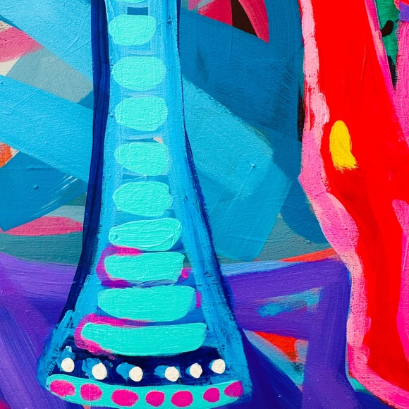 Modern Abstract Red Teapot Cup & Flowers 12"x 12" Cradled Wood Panel 12" x 12" - Picture 4 of 11